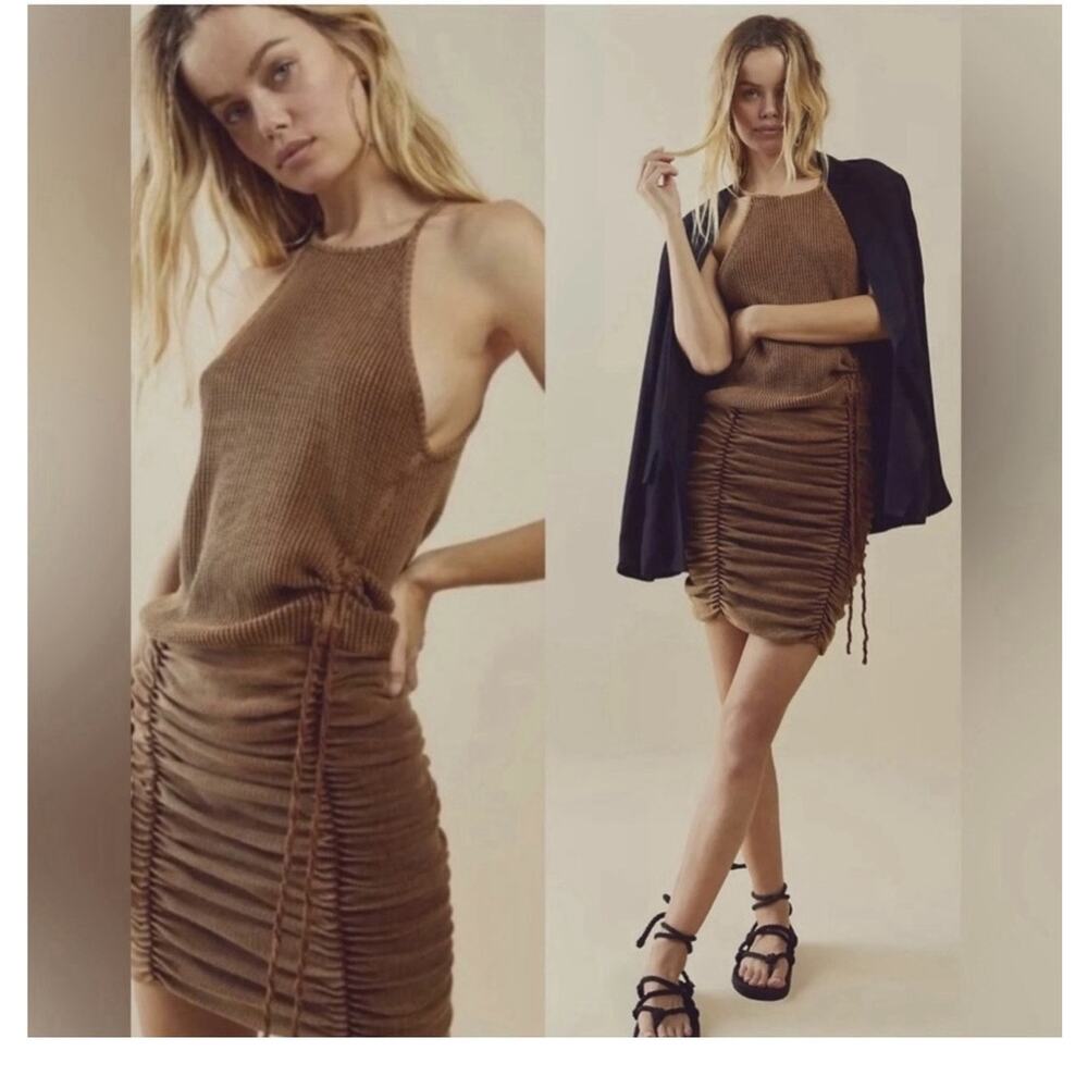 Free People FP Beach Mini‎ Dress Women’s XS Cinnamon Ruched Strapy Sleeve Boho